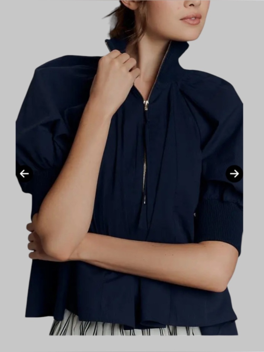 Maeve half zip puff sleeve, Henley blouse blue women L ‘msrp 108$GUC - Picture 3 of 8